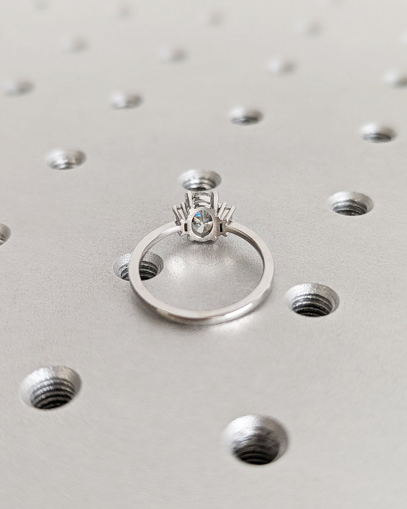 Lab Diamond Oval Engagement Ring, Oval Diamond and Trellis Set Wedding Ring, White Gold, Diamond Ring, Geometric Diamond, Three Stone Ring