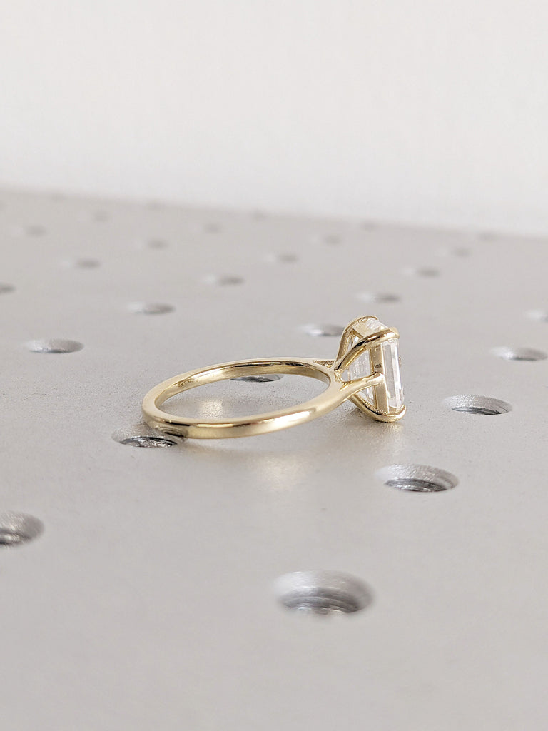 CVD Lab Grown Diamond Solitaire Emerald cut Proposal Ring | 14K 18K Solid Yellow Gold Women Wedding Anniversary Ring | Custom Bridal Jewelry