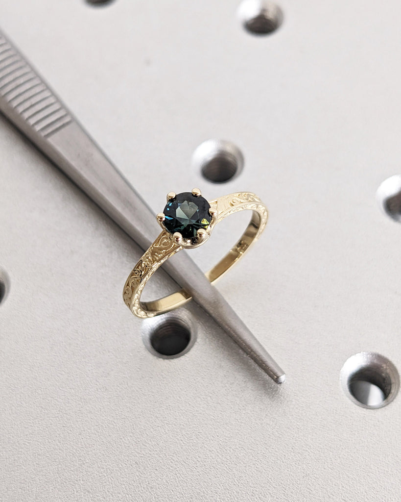 One of a Kind Montana Sapphire Ring, Blue Sapphire Diamond Cluster Ring, Vintage Inspired Blue Sapphire Engagement Ring, 14K Gold Green Teal