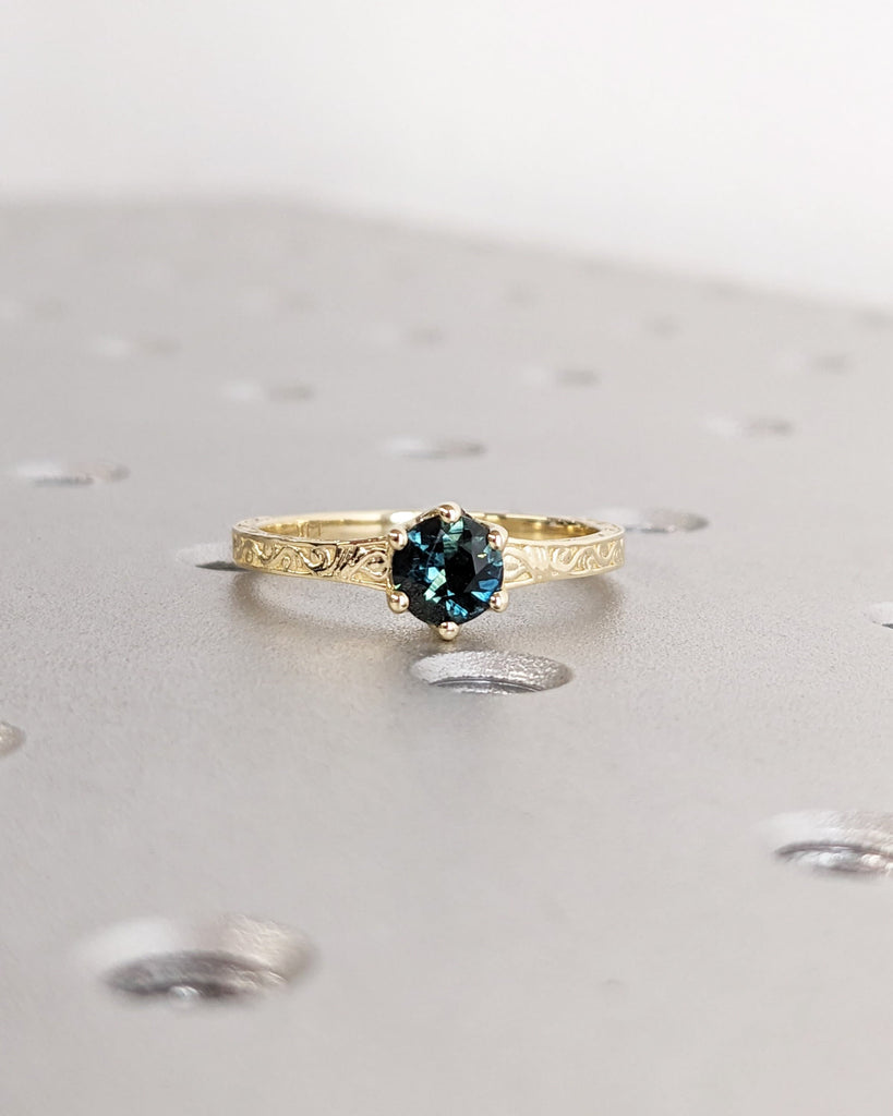 One of a Kind Montana Sapphire Ring, Blue Sapphire Diamond Cluster Ring, Vintage Inspired Blue Sapphire Engagement Ring, 14K Gold Green Teal