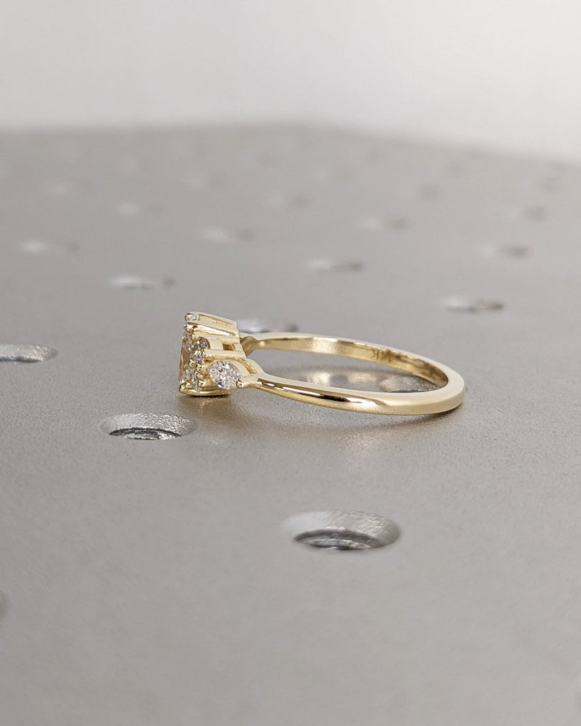 Lab Diamond Oval Engagement Ring, Oval Lab Diamond and Multi-Stone Wedding Ring, Real Gold Lab Diamond Ring, Cluster Ring, Anniversary Gift
