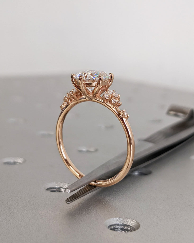 Round Cut Lab Diamond Ring Vintage Diamond Engagement Ring Rose Gold Unique Snowdrift 6 Prongs Engagement Ring Diamond Wedding Art Deco Ring