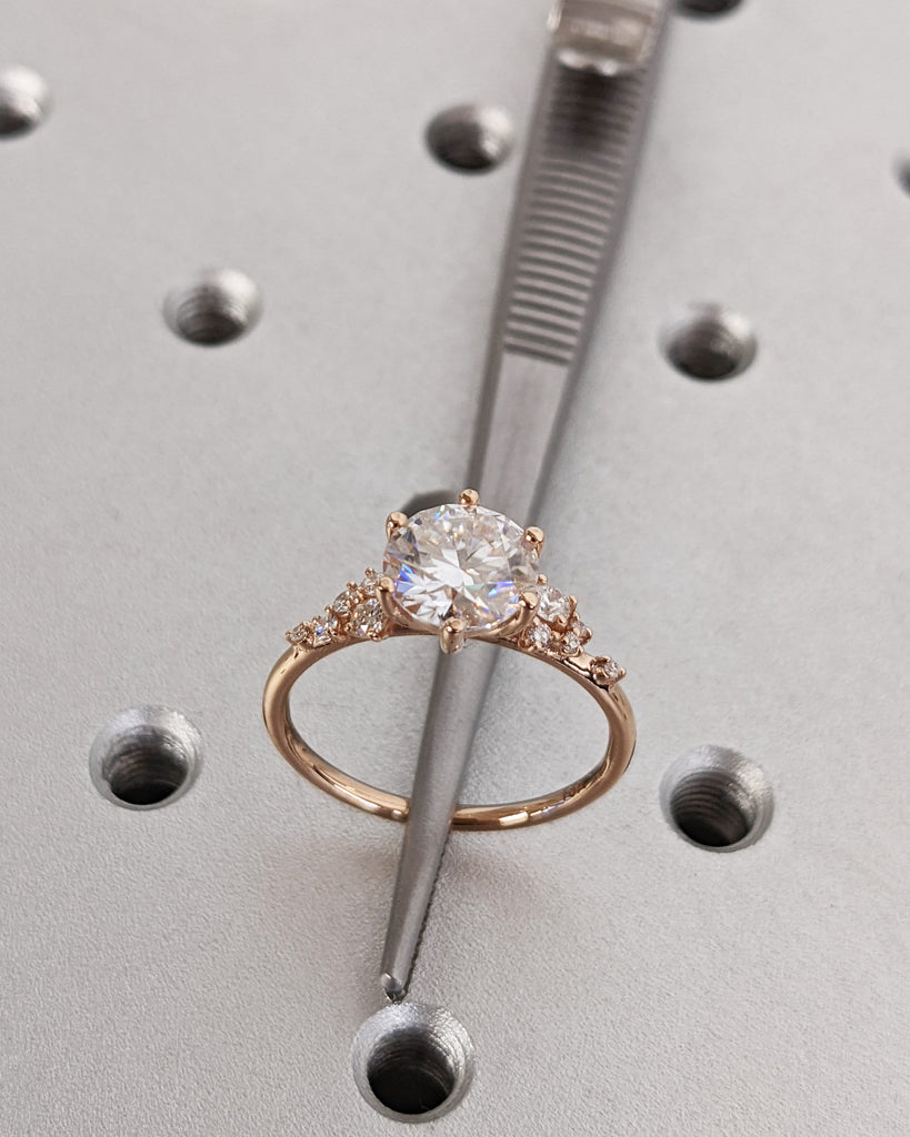 Round Cut Lab Diamond Ring Vintage Diamond Engagement Ring Rose Gold Unique Snowdrift 6 Prongs Engagement Ring Diamond Wedding Art Deco Ring