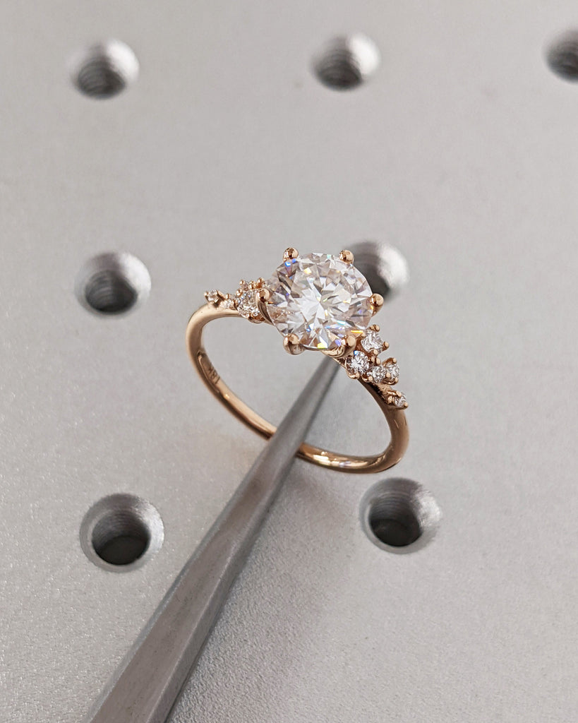 Round Cut Lab Diamond Ring Vintage Diamond Engagement Ring Rose Gold Unique Snowdrift 6 Prongs Engagement Ring Diamond Wedding Art Deco Ring
