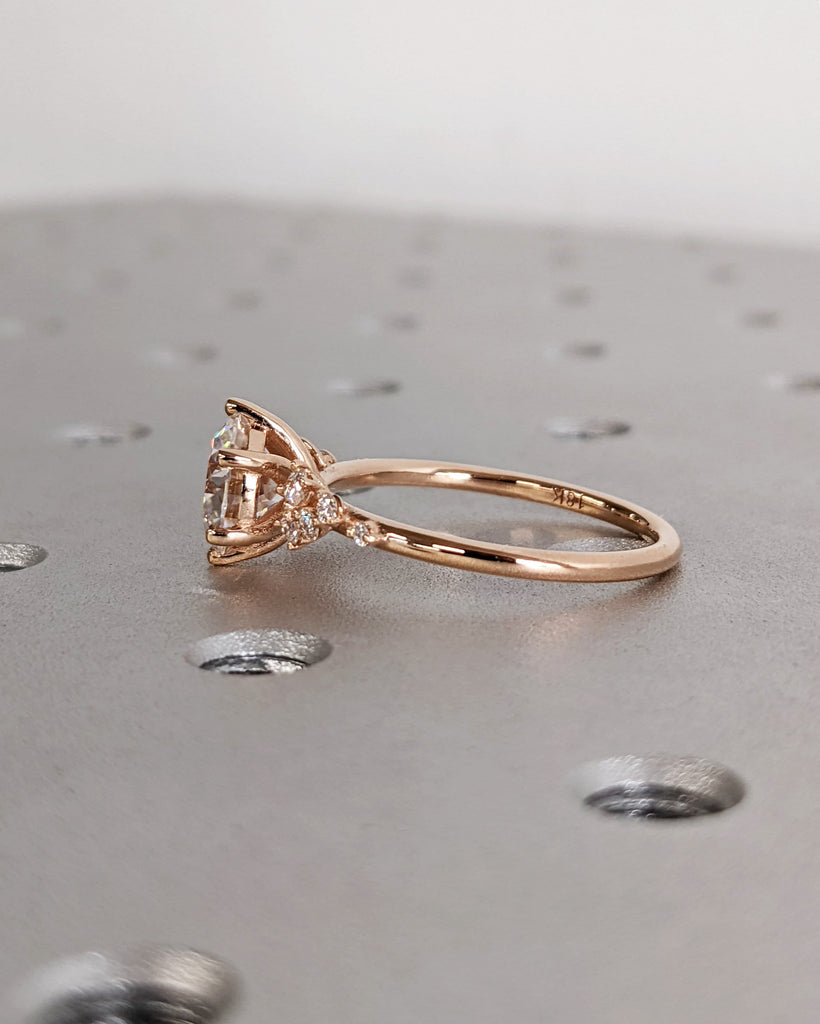 Round Cut Lab Diamond Ring Vintage Diamond Engagement Ring Rose Gold Unique Snowdrift 6 Prongs Engagement Ring Diamond Wedding Art Deco Ring