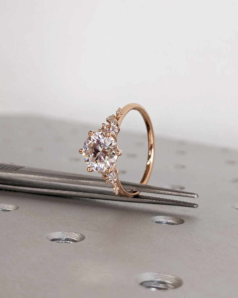 Round Cut Lab Diamond Ring Vintage Diamond Engagement Ring Rose Gold Unique Snowdrift 6 Prongs Engagement Ring Diamond Wedding Art Deco Ring