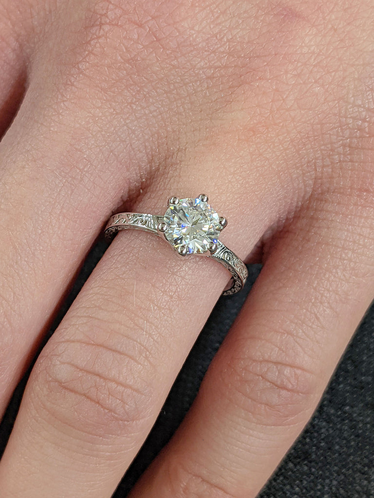 Round cut Lab Grown Diamond Solitaire Women Engagement Proposal Ring | 14K 18K Solid Gold Alternative Antique Wedding Jewelry