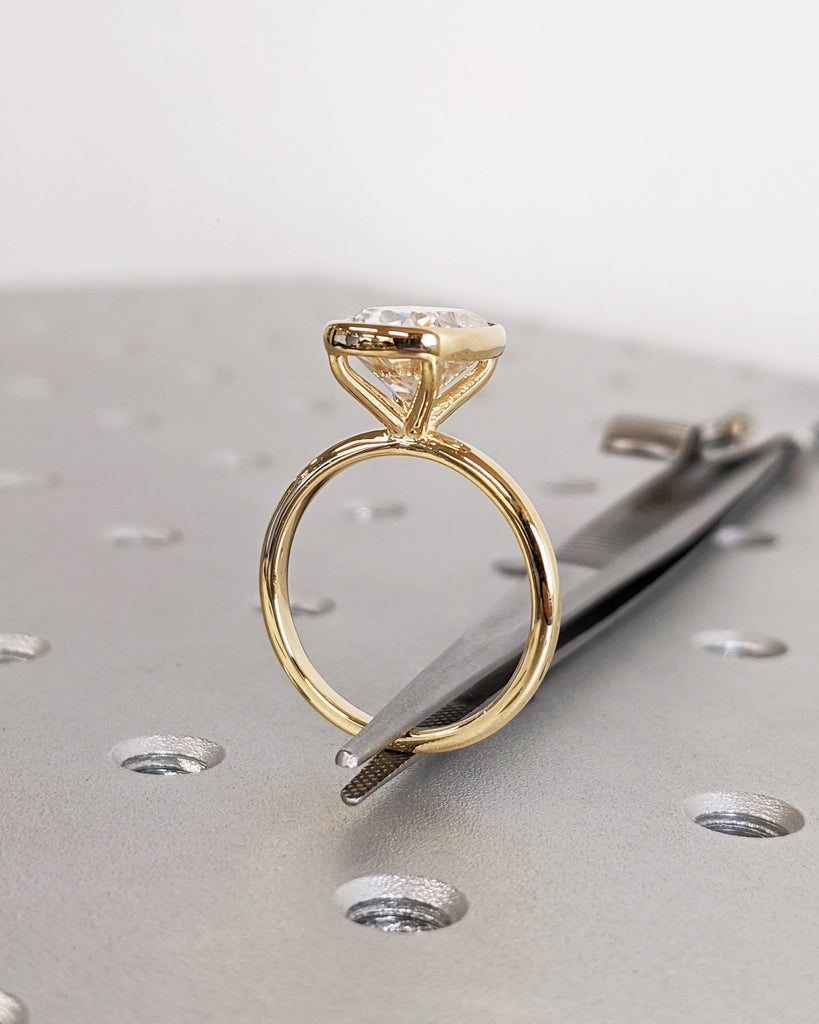 Elongated Cushion Cut Moissanite Solitaire Ring, 18K Yellow Gold Engagement Ring, Bezel Setting, Statement Ring, Gift For Her Bridal Set