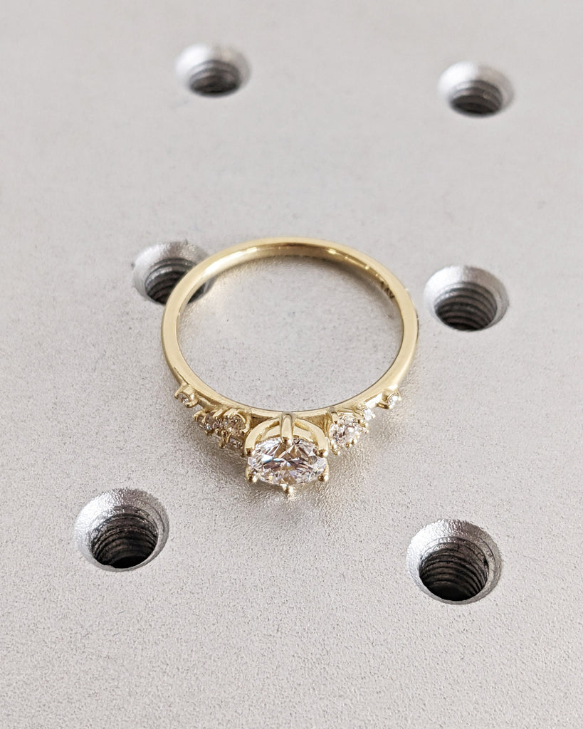 Round Moissanite Ring Vintage Moissanite Engagement Ring Solid Gold Unique Snowdrift 6 Prongs Engagement Ring Cluster Diamond Wedding Ring