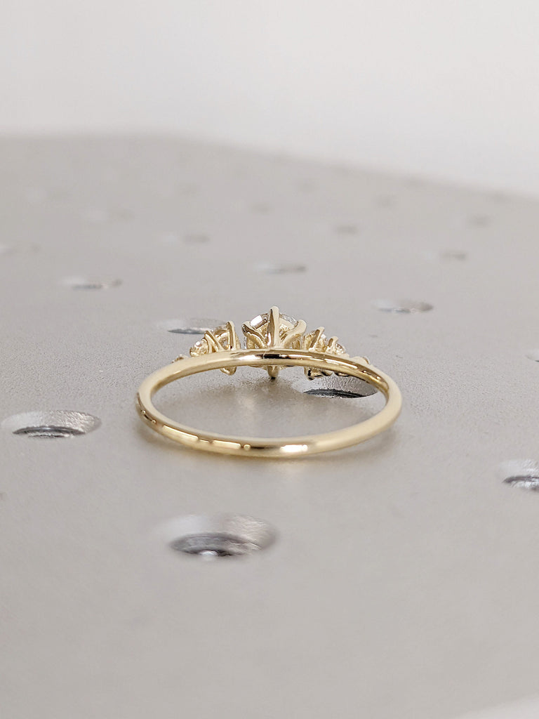14K Yellow Gold Round CVD Lab Grown Diamond Cluster Women Engagement Ring | Unique Snowdrift Art Deco Promise Ring | Personalized Jewelry