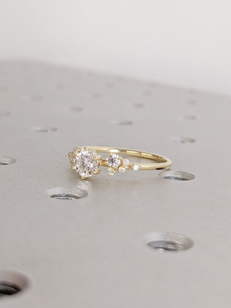 Multi Stone Lab Created Diamond Unique Proposal Ring for Her | 14K 18K Gold, Platinum Thin Bridal Band Snowdrift Moissanite Anniversary Ring