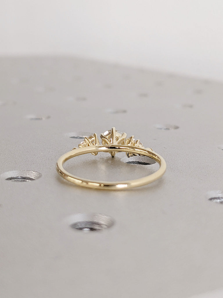 Round cut Colorless Moissanite Engagement Promise Ring for Her | 14K 18K Yellow Gold Snowdrift Diamond Cluster Ring | Alternative Jewelry