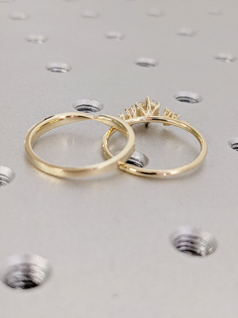 14K Yellow Gold CVD Lab Diamond, Snowdrift Moissanite Women Proposal Ring | Classic 6 Prongs | Unique Bow Tie Matching Curve Wedding Band