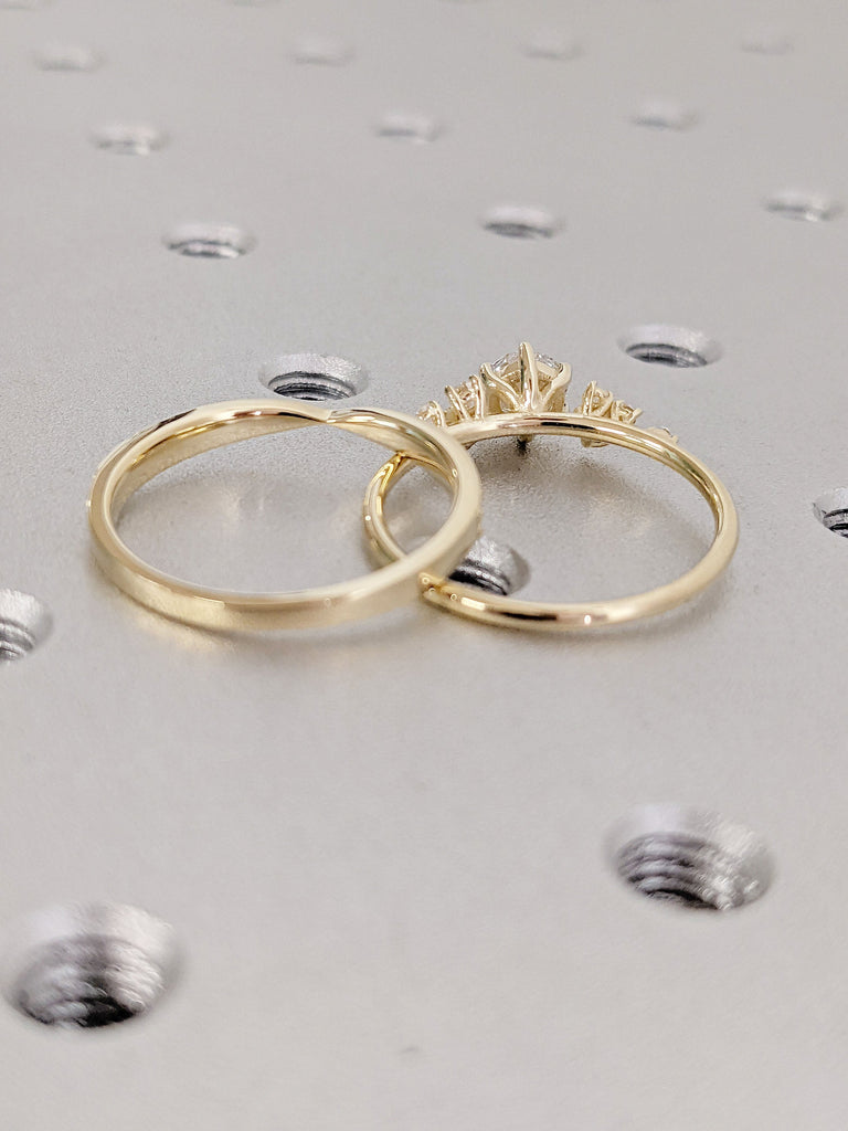 Round cut Lab Grown Diamond Engagement Anniversary Ring for Her | 14K Yellow Gold Moissanite Stacking Ring | Unique Snowdrift Proposal Ring