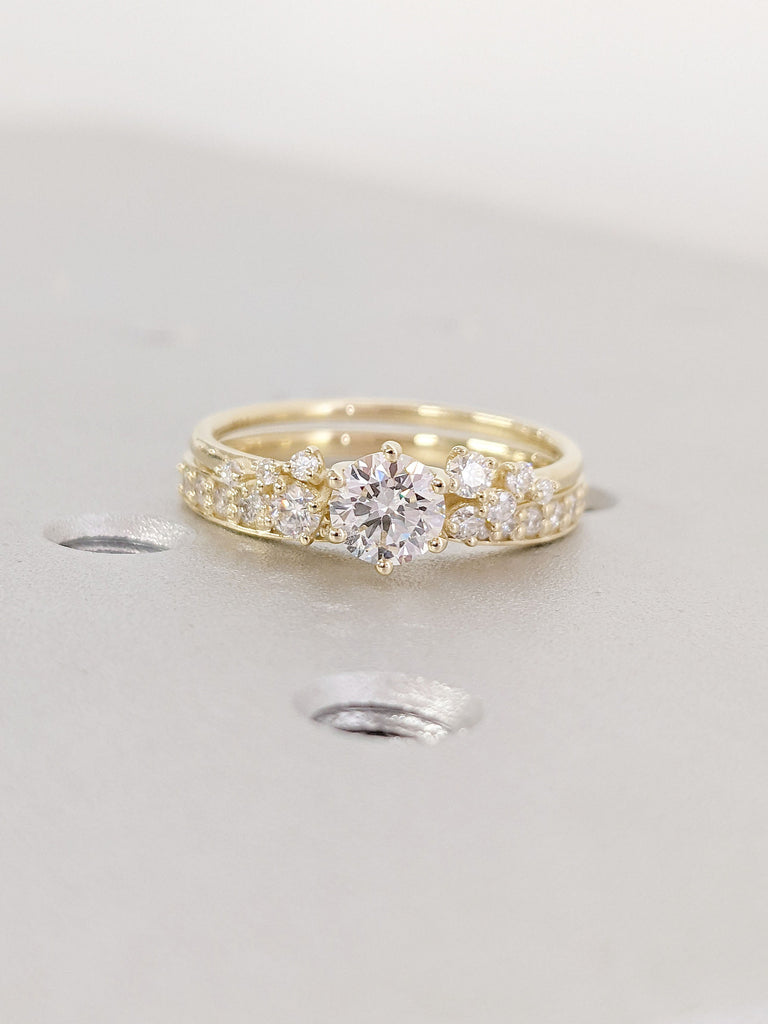 0.5ct Round cut Moissanite Engagement Promise Ring Set | 14K 18K Yellow Gold Unique Bow Tie Moissanite Stacking Wedding Band | Alternative Bridal Jewellery