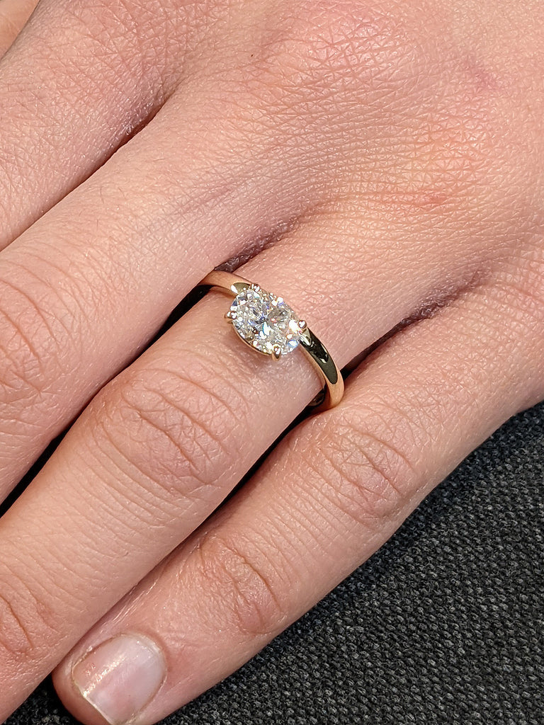 Solid Gold Colorless Lab Grown Diamond Unique Proposal Ring for Her | East West Diamond Band | Alternative Women Wedding Anniversary Ring