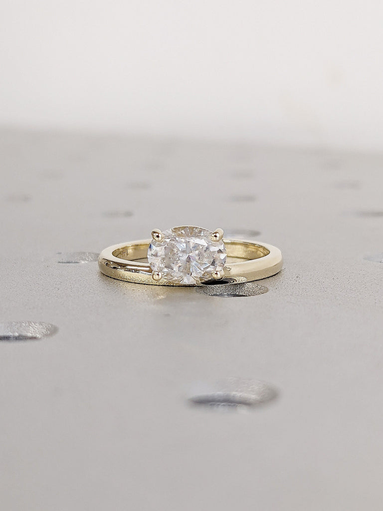 Solid Gold Colorless Moissanite Unique Proposal Ring for Her | East West Diamond Band | Alternative Personalized Wedding Anniversary Ring