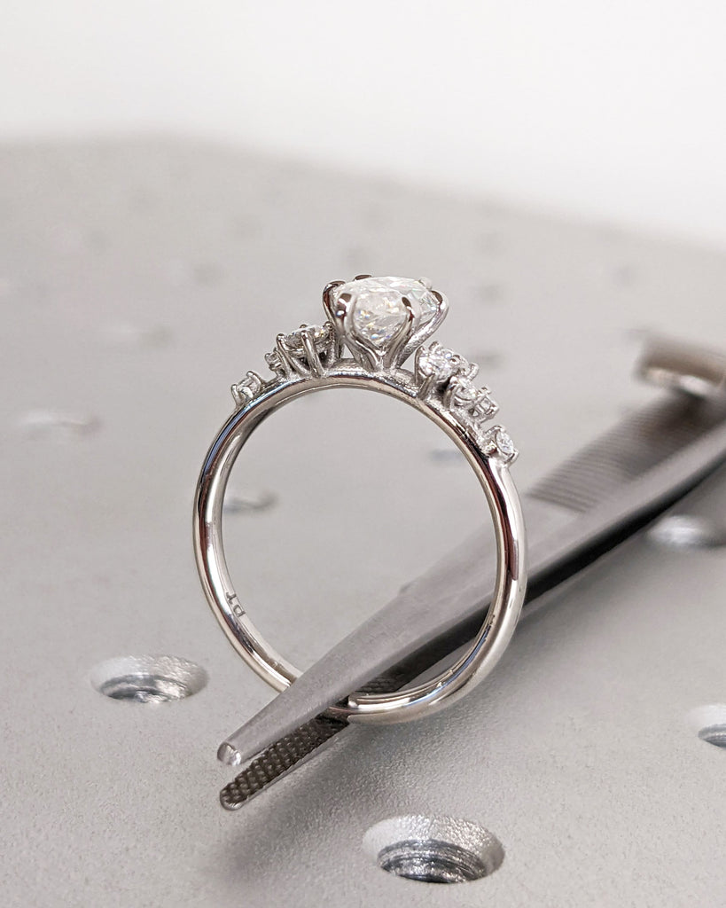 Marquise Lab Grown Diamond Gold or Platinum Engagement Ring | Unique Snowdrift 6 Prong Diamond Cluster Promise Ring | Wedding Ring for Her