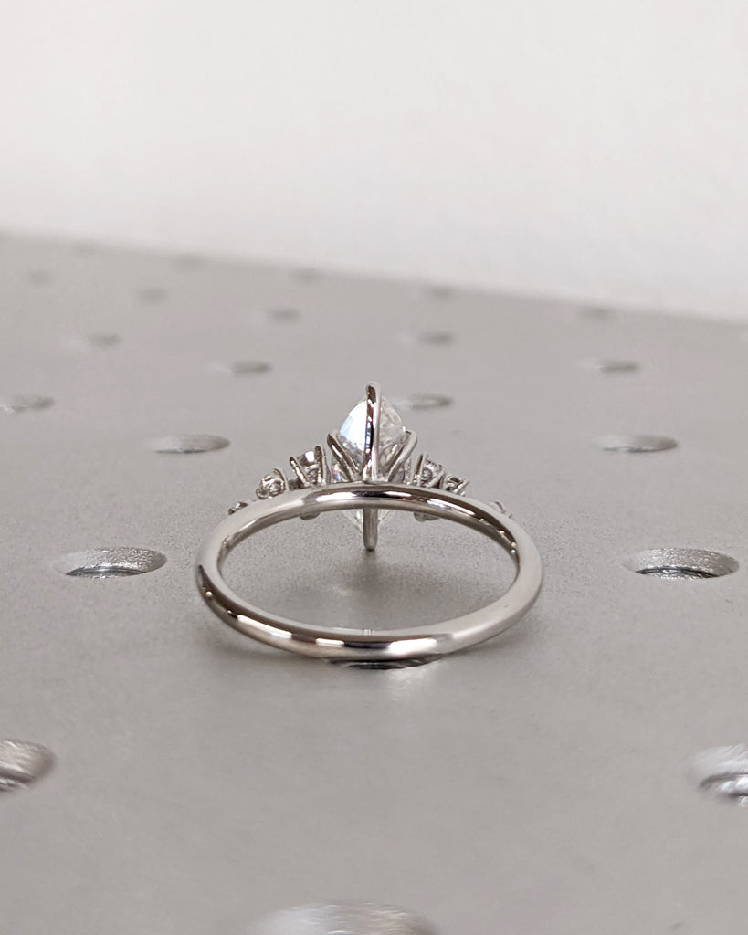 Marquise Lab Grown Diamond Gold or Platinum Engagement Ring | Unique Snowdrift 6 Prong Diamond Cluster Promise Ring | Wedding Ring for Her