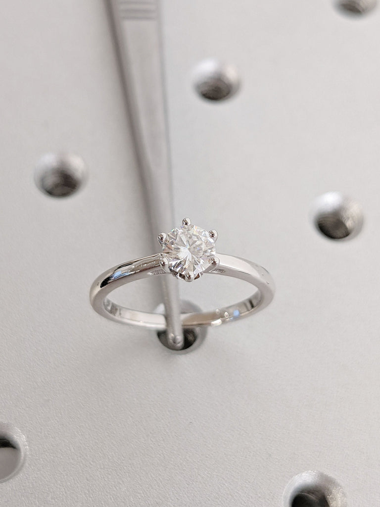 14K White Gold Colorless Moissanite Solitaire Minimalist Proposal Ring for Her | Timeless Bridal Jewellery