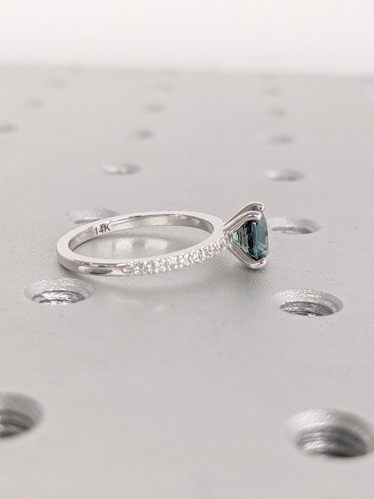 Oval cut Natural Blue Green Sapphire Engagement Cocktail Ring | Solid Gold, Platinum Diamond Eternity Wedding Band | Timeless Women Jewelry