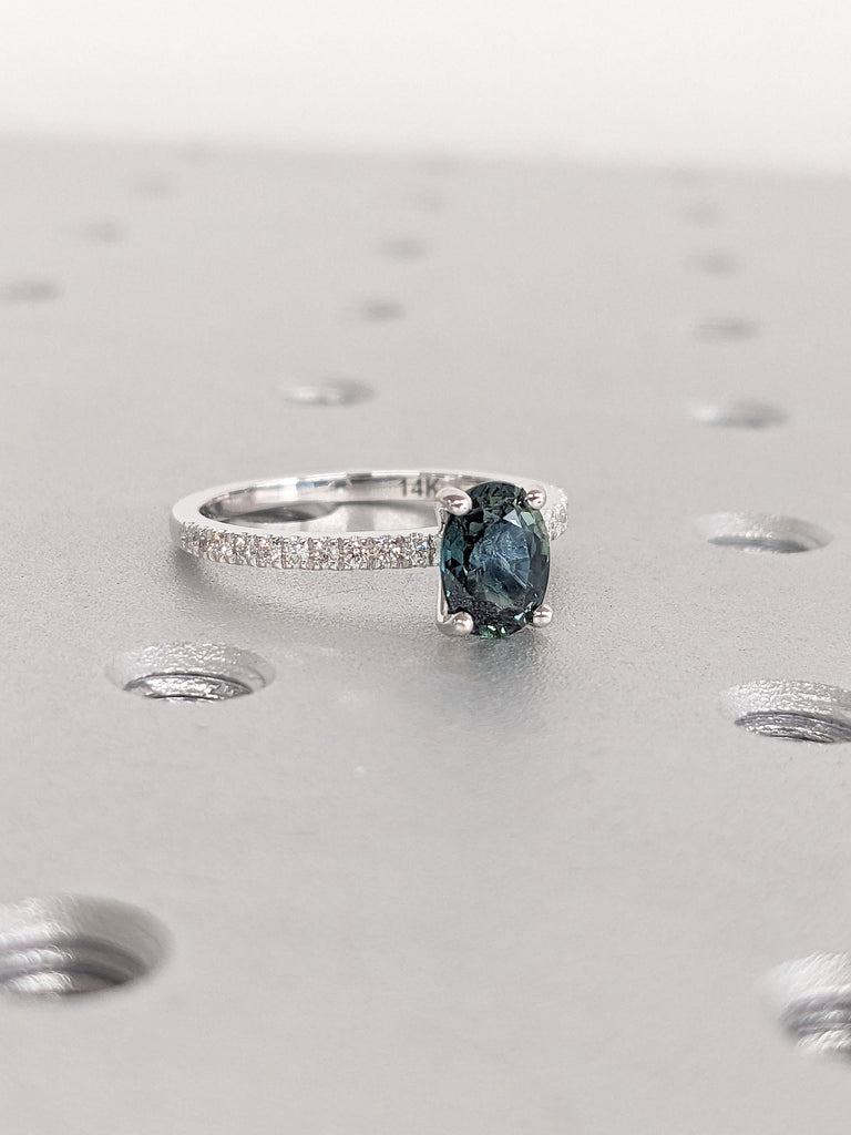 1ct Oval cut Natural Montana Sapphire Wedding Anniversary Ring for Wife | Paved Diamond Eternity Band | Solid Gold, Platinum Moissanite Jewelry