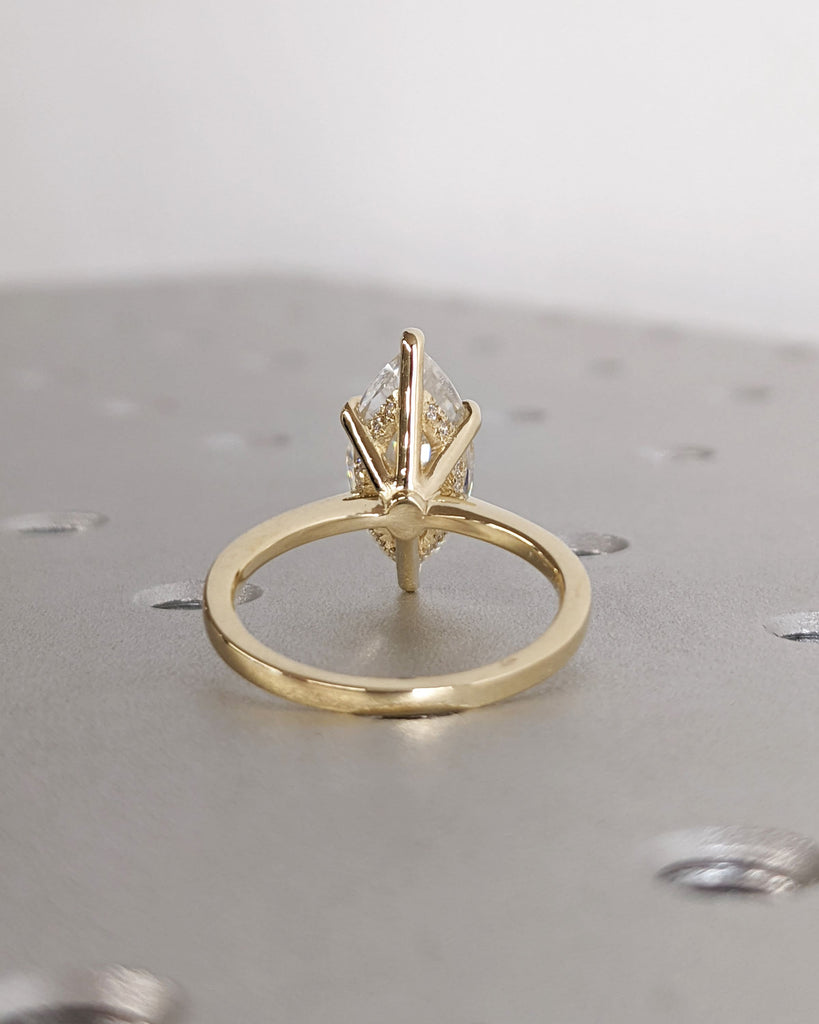 Marquise Engagement Ring, Marquise Moissanite Solitaire Engagement Ring, Wedding Ring, Anniversary Ring, 14K Solid Real Gold, Hidden Halo