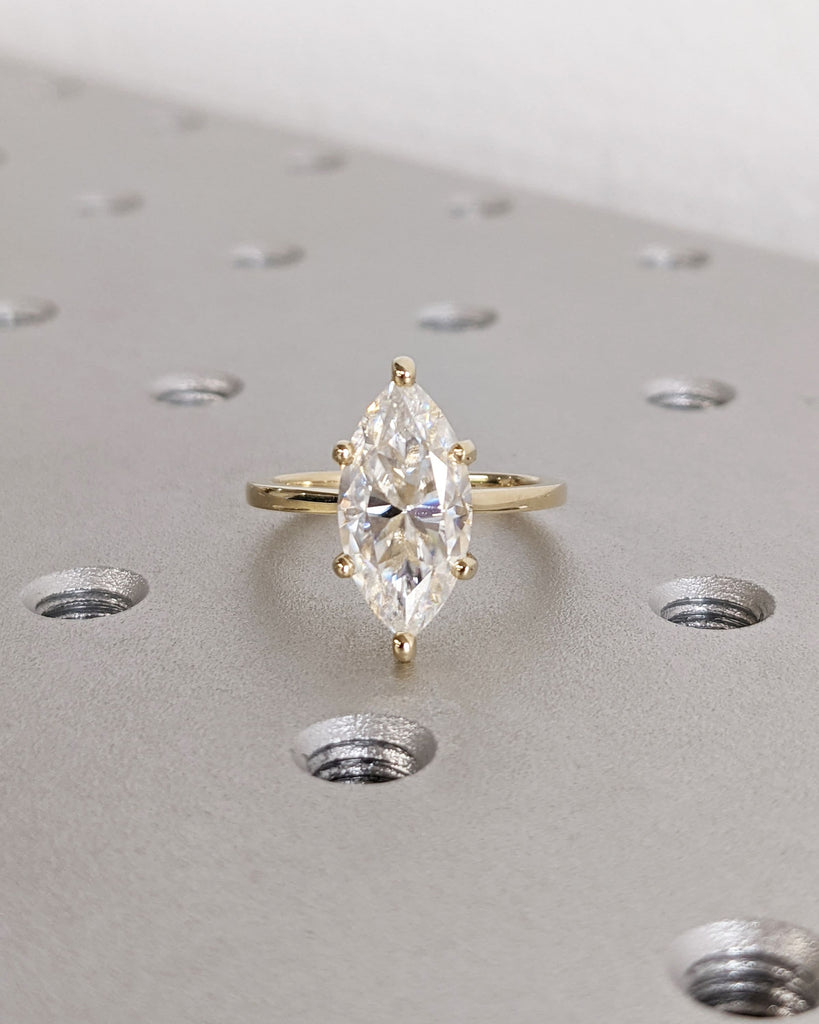 Marquise Engagement Ring, Marquise Moissanite Solitaire Engagement Ring, Wedding Ring, Anniversary Ring, 14K Solid Real Gold, Hidden Halo