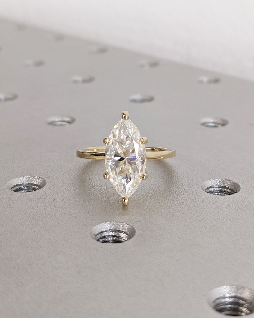 Marquise Engagement Ring, Marquise Lab Diamond Solitaire Engagement Ring, Wedding Ring, Anniversary Ring, 14K Solid Real Gold, Hidden Halo