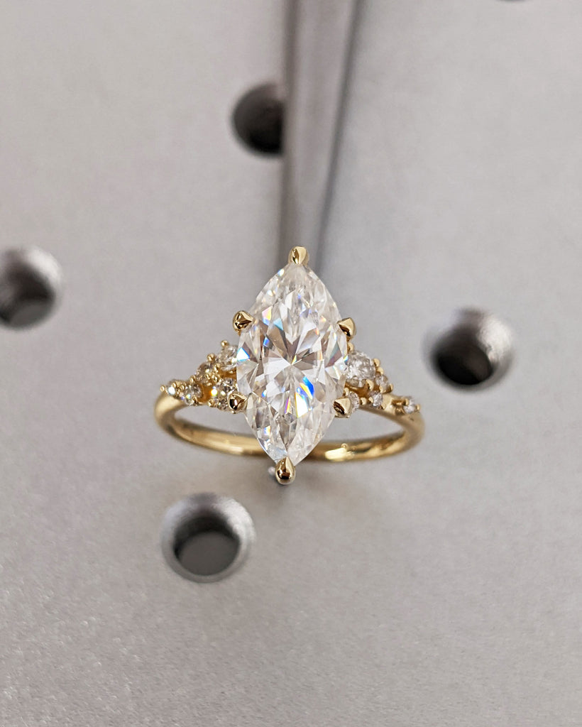 Marquise Cut Moissanite Ring Vintage Moissanite Engagement Ring Solid Gold Unique Snowdrift 6 Prongs Engagement Ring Diamond Wedding Ring