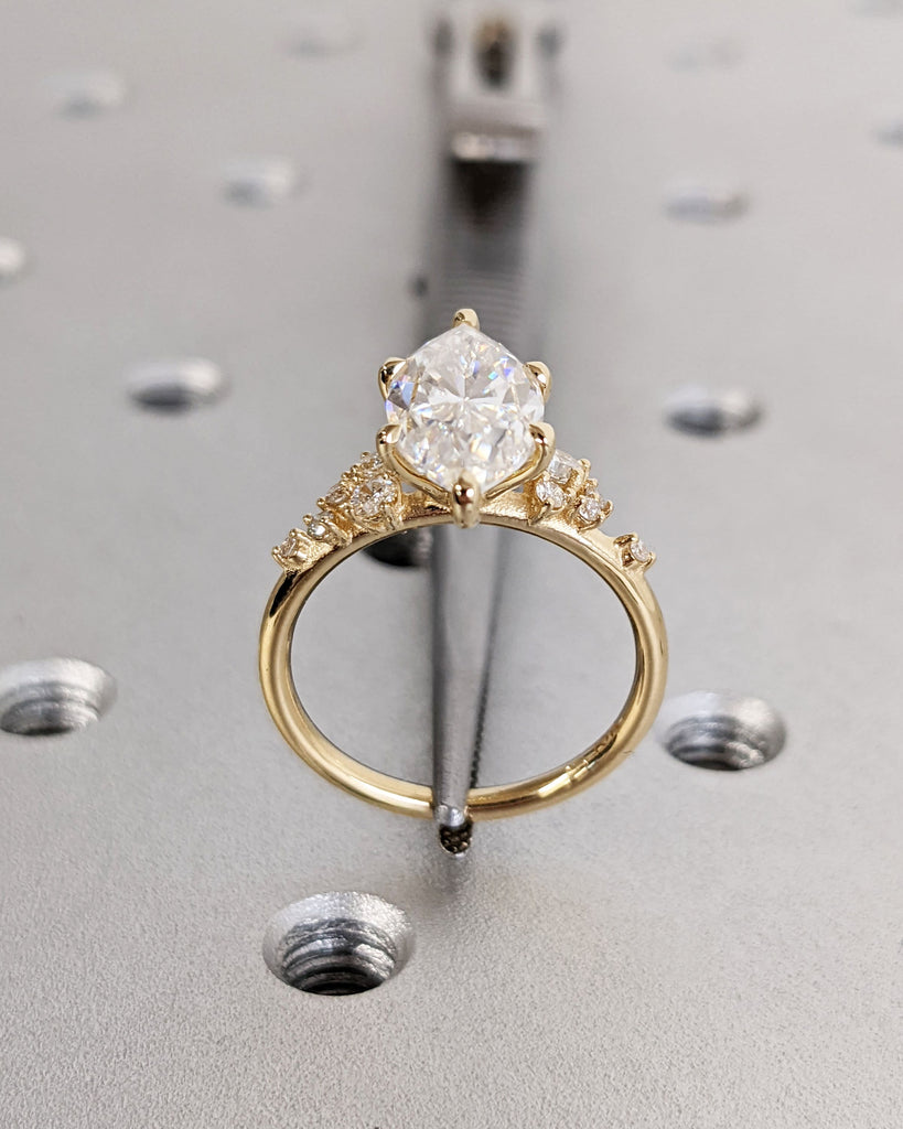 Marquise Cut Moissanite Ring Vintage Moissanite Engagement Ring Solid Gold Unique Snowdrift 6 Prongs Engagement Ring Diamond Wedding Ring