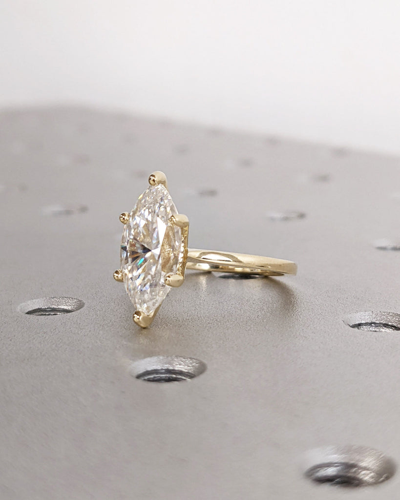 Marquise Engagement Ring, Marquise Moissanite Solitaire Engagement Ring, Wedding Ring, Anniversary Ring, 14K Solid Real Gold, Hidden Halo