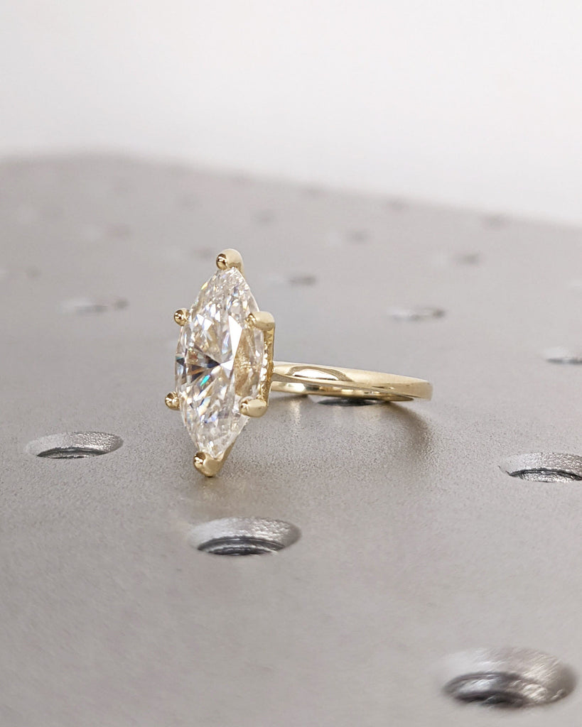 Marquise Engagement Ring, Marquise Lab Diamond Solitaire Engagement Ring, Wedding Ring, Anniversary Ring, 14K Solid Real Gold, Hidden Halo