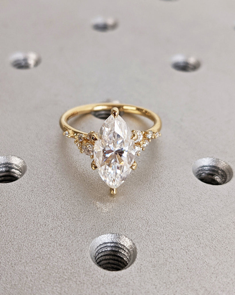 Marquise Lab Grown Diamond Gold or Platinum Engagement Ring | Unique Snowdrift 6 Prong Diamond Cluster Promise Ring | Wedding Ring for Her