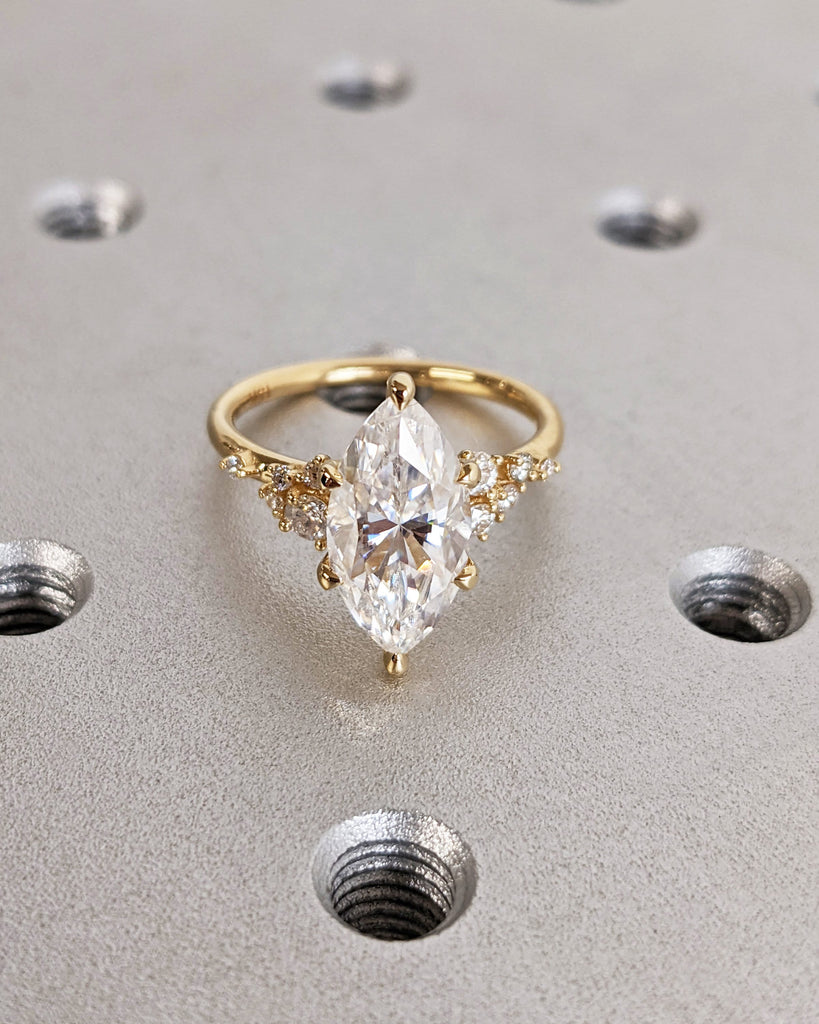 Marquise Lab Grown Diamond Gold or Platinum Engagement Ring | Unique Snowdrift 6 Prong Diamond Cluster Promise Ring | Wedding Ring for Her