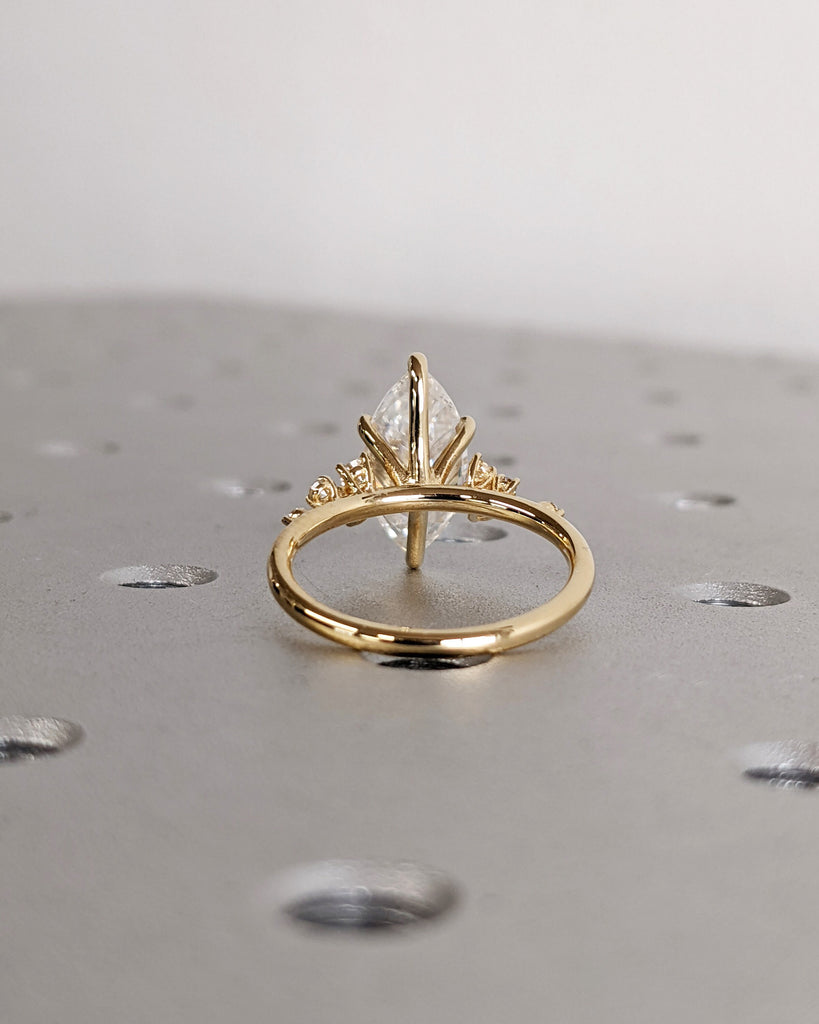 Marquise Lab Grown Diamond Gold or Platinum Engagement Ring | Unique Snowdrift 6 Prong Diamond Cluster Promise Ring | Wedding Ring for Her