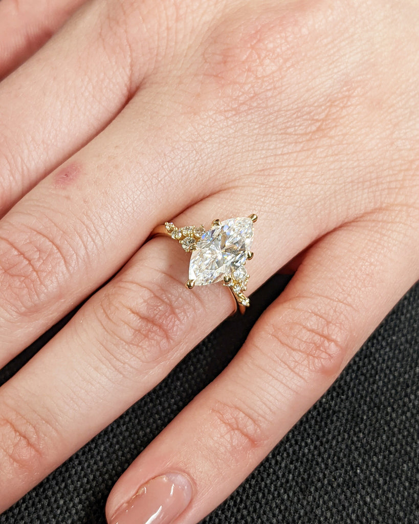 Marquise Lab Grown Diamond Gold or Platinum Engagement Ring | Unique Snowdrift 6 Prong Diamond Cluster Promise Ring | Wedding Ring for Her