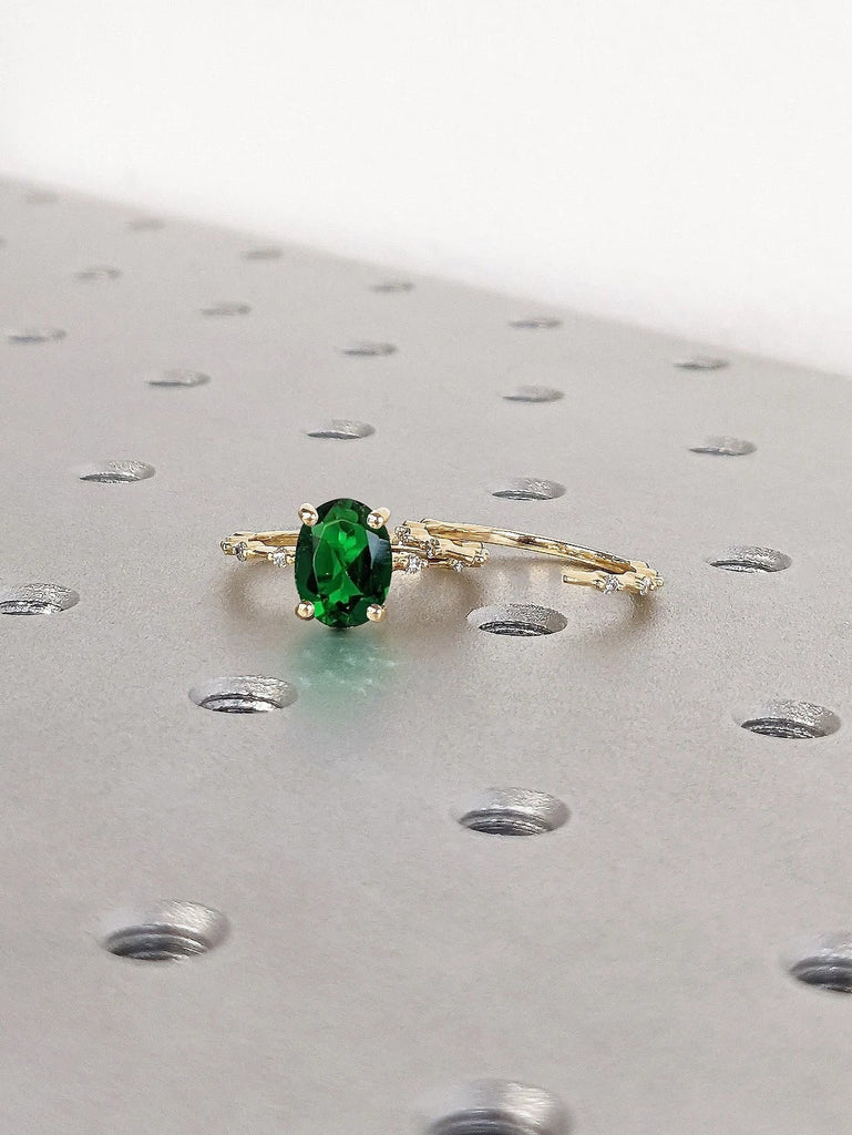 14K 18K Yellow Gold Lab Grown Emerald Women Engagement Proposal Cocktail Ring | Open Gap Diamond Eternity Ring | Alternative Bridal Jewelry