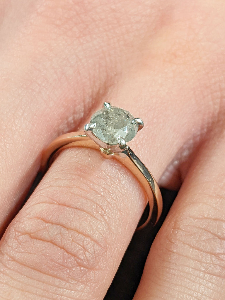 Vintage Two Tone Wedding Ring, Unique 2 Tone Salt and Pepper Diamond Engagement Ring, Solid Two Tone Gold, Solitaire Diamond Promise Ring