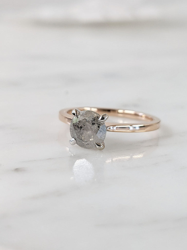 Two Tone Rose Gold Unique Proposal Ring, 1.25ct Natural Salt and Pepper Galaxy Diamond Solitaire Wedding Anniversary Ring for Wife | Talon Prong 14K 18K Solid Gold, Platinum Jewelry