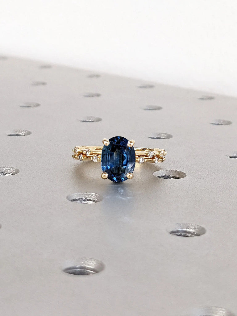 Blue Lab Sapphire September Birthstone Unique Proposal Anniversary Ring for Her | Solid Gold Diamond Eternity Matching Ring | Bridal Jewelry