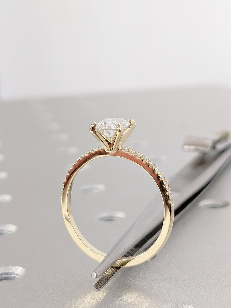 14K Yellow Gold Moissanite Solitaire Women Engagement Promise Ring | Diamond Half Eternity Wedding Band | Oval cut Gemstone Ring for Her