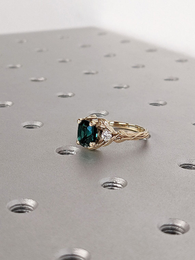 May Birthstone Cushion cut Lab Grown Emerald Women Wedding Anniversary Cocktail Ring | Nature Inspired Solid Gold Moissanite Promise Ring