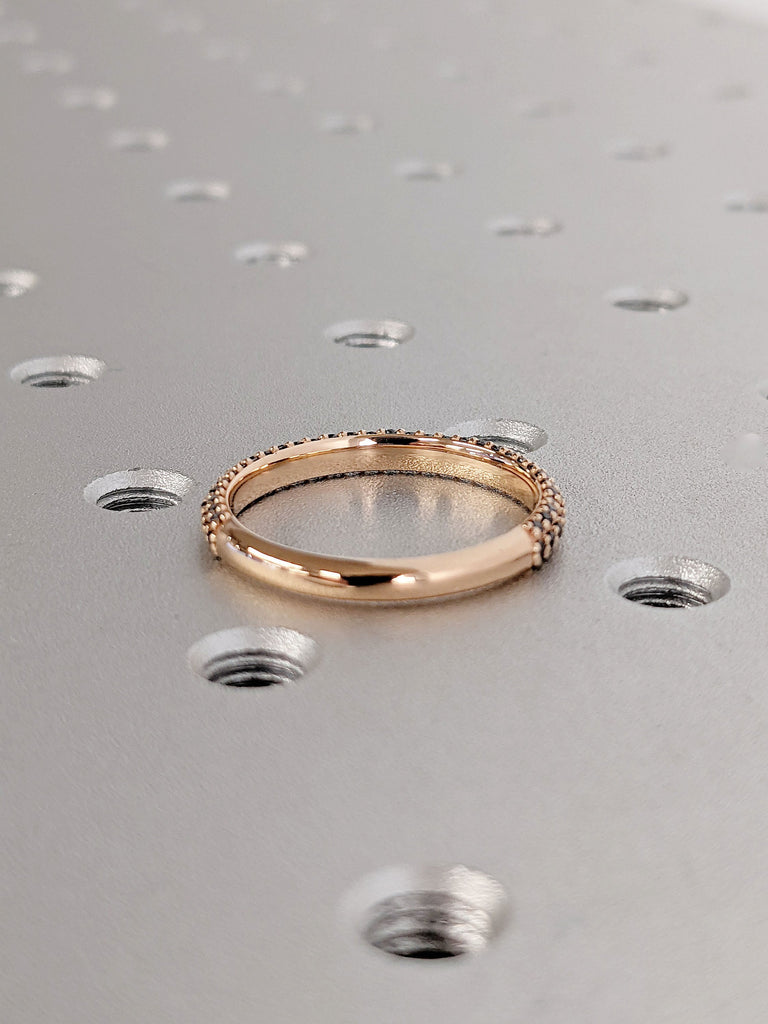 18k Rose Gold Black Diamond Eternity Band | Dainty Paved Diamond Ring | Solid Gold Thin Ring | Black Diamond Ring | Gold Rings for women
