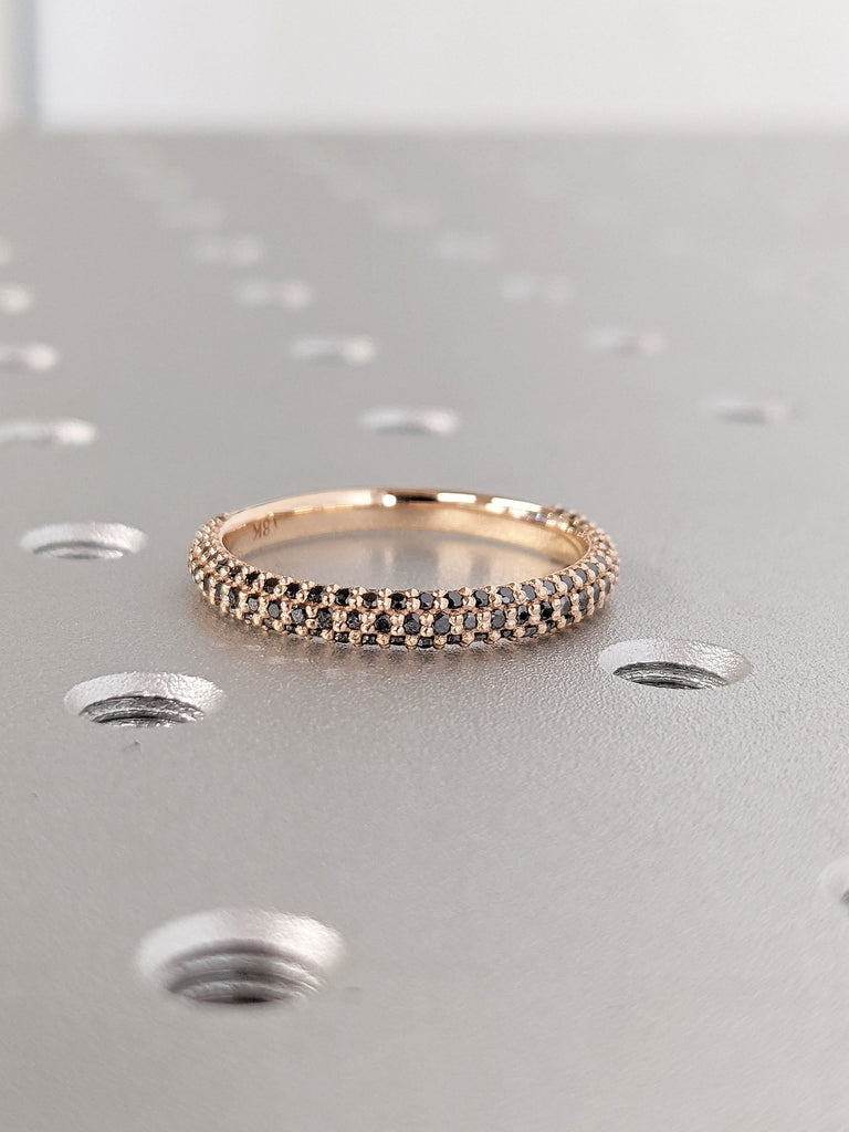 Black Diamond Wedding Band | Half Eternity Band | Stacking Ring for Women | 14k 18k White, Yellow, Rose Gold | Handmade Fine Bridal Jewelry