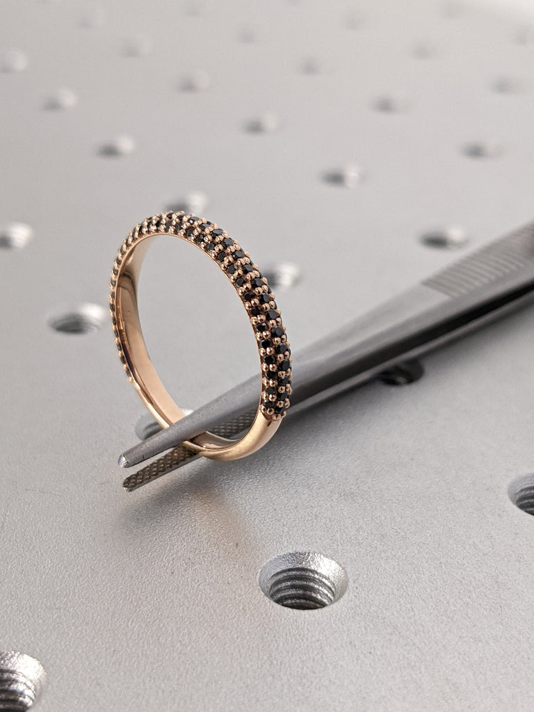18k Rose Gold Black Diamond Eternity Band | Dainty Paved Diamond Ring | Solid Gold Thin Ring | Black Diamond Ring | Gold Rings for women