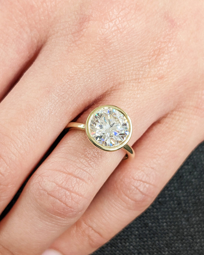 Round Bezel Solitaire Ring Lab Grown Diamond Engagement Ring Dainty Promise Bezel Ring Solitaire Bezel Ring Vintage Minimalist Full Eternity
