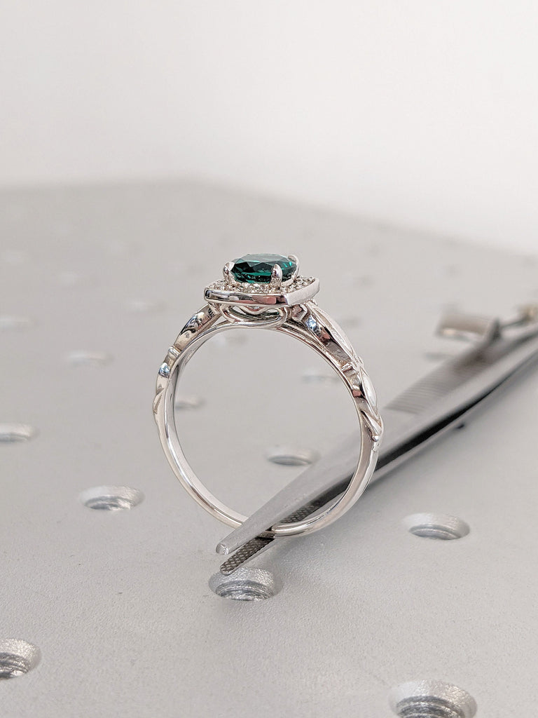 Solid White Gold Square Diamond Halo Hidden Heart Unique Wedding Anniversary Ring for Wife | Lab Emerald Statement Jewelry