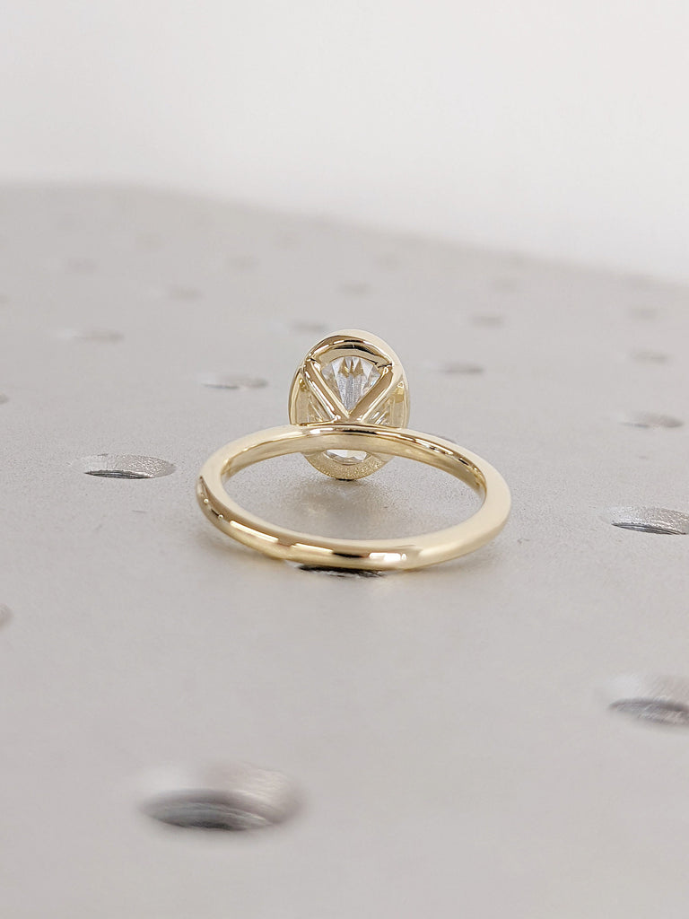 14K Yellow Gold Oval Cut VVS Moissanite Solitaire Engagement Ring | Bezel Setting Statement Ring | Gift For Her | Simple Timeless Bridal Set