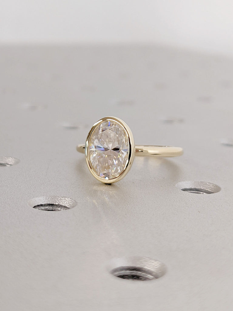 Bezel set Solitaire Oval Brilliant Cut Lab Diamond Engagement Ring | 14K 18K Gold Dainty Promise Ring | VVS Eco Friendly Diamond Jewelry